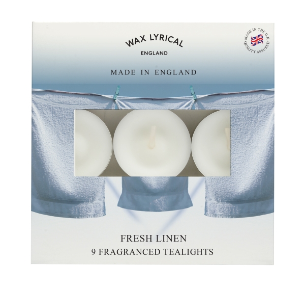 Wax Lyrical - Made in England -  Fragranced Teelights Fresh Linen - 9 Stück